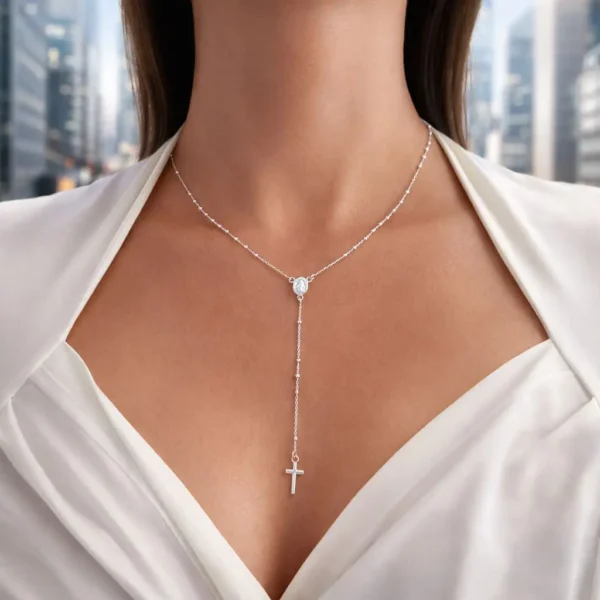 Rosario Mujer 45cm Plata Fina Hipoalergenica 925 Collar Cruz