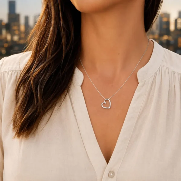 Collar Corazon Doblado Plata Fina 925 Mujer Juvenil Pareja