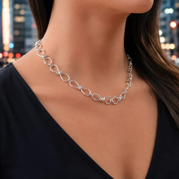 Cadena Collar Alambre Puas Plata 980 Unisex