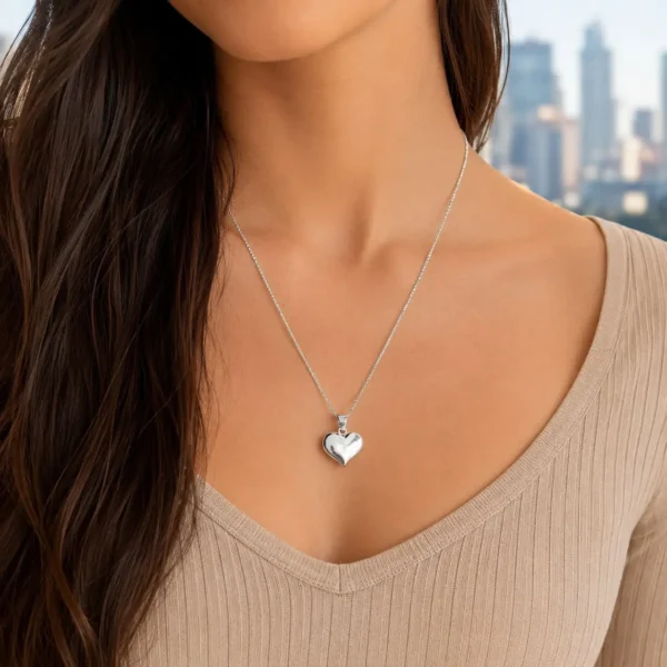 Collar Corazon Mediano Plata Fina 925 Mujer Femenina Amor
