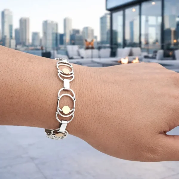 Pulsera Medialuna Plata 980 Oro 18k Rustica Exclusiva
