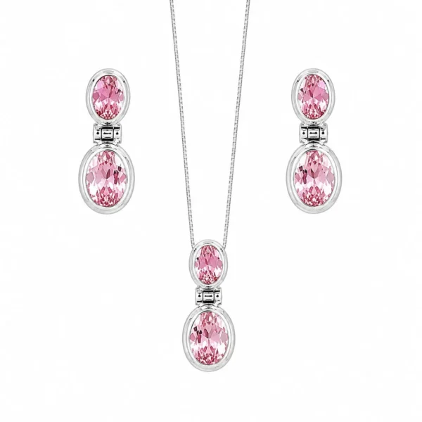 Conjunto Piedra Rosa De Francia Plata Fina 925 Mujer