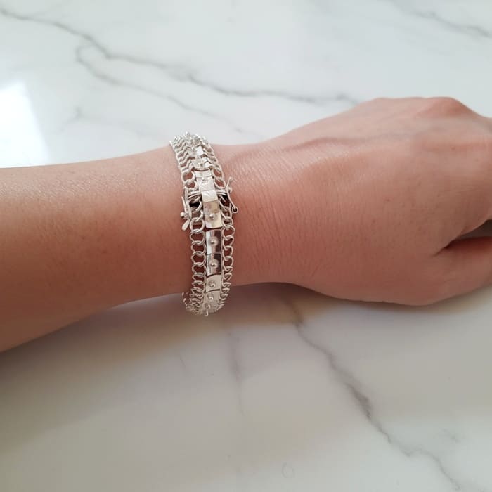 Pulsera Brazalete Grumet Chapa Bolita Plata 980 Larga - Imagen 2