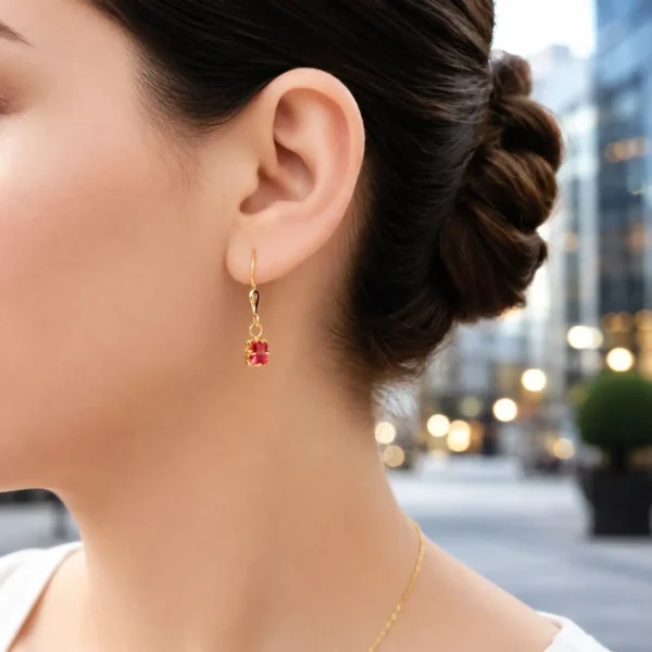 Aros Chaton Rubi Oro 18 Kilates Con Gancho Mujer Amor