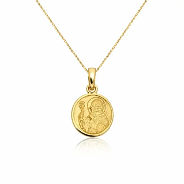 Medalla San Benito Oro 18 Kilates y Cadena 50 cm Proteccion