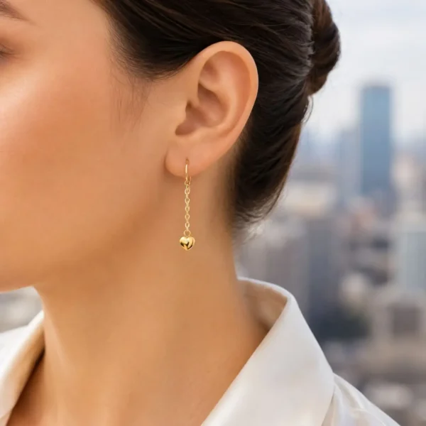 Aros Corazon Cadenita Oro 18 Kilates Mujer Novios Amor