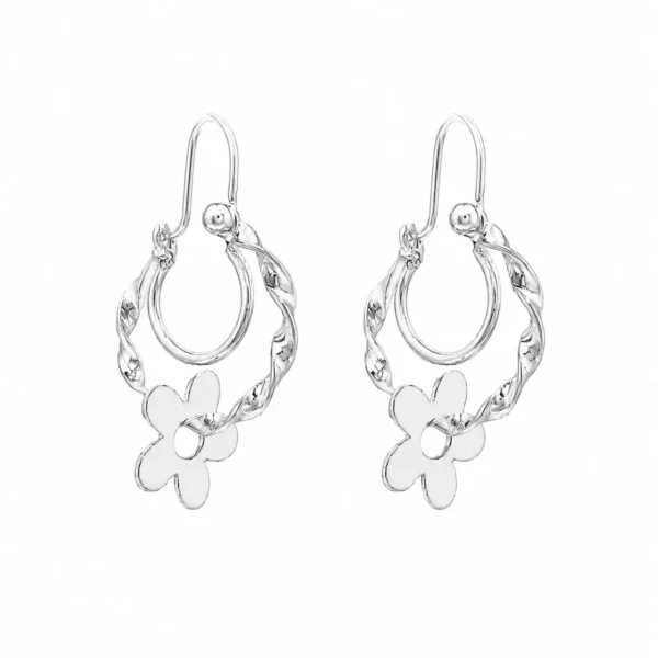 Aros Flor Entorchado Bote Gancho Plata Fina 925