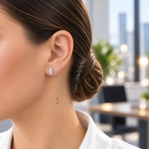 Aros Punto Luz Circon Ovalado Tornillo Plata 925 Mujer Amor