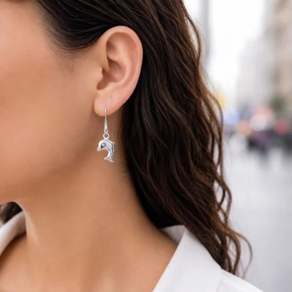 Aros Delfin Plata Fina 925 Hipoalergenica Mujer Bonita