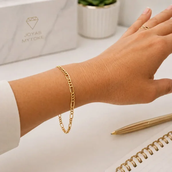Pulsera Oro 18 Kilates Modelo Figaro Juvenil Unisex