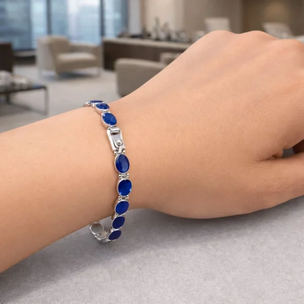 Pulsera Brazalete Lapislazuli Broche Cajon Plata Fina 950