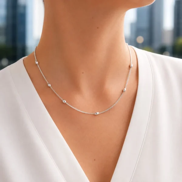 Collar Doble Cadena 45 cm Plata Fina 925 Bolitas Planas
