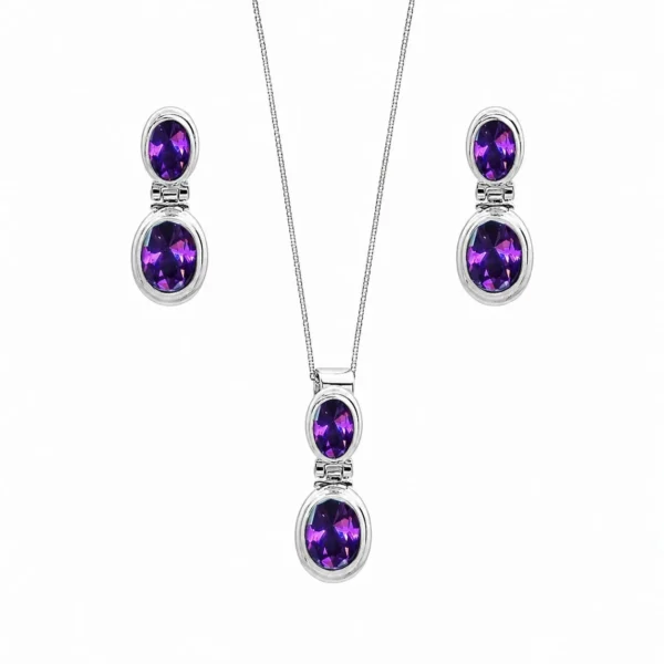 Conjunto Piedra Amatista Plata Fina 925 Mujer Clasica