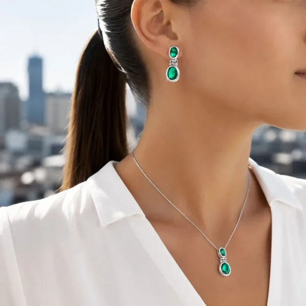 Conjunto Piedra Esmeralda Plata Fina 925 Mujer Clasica
