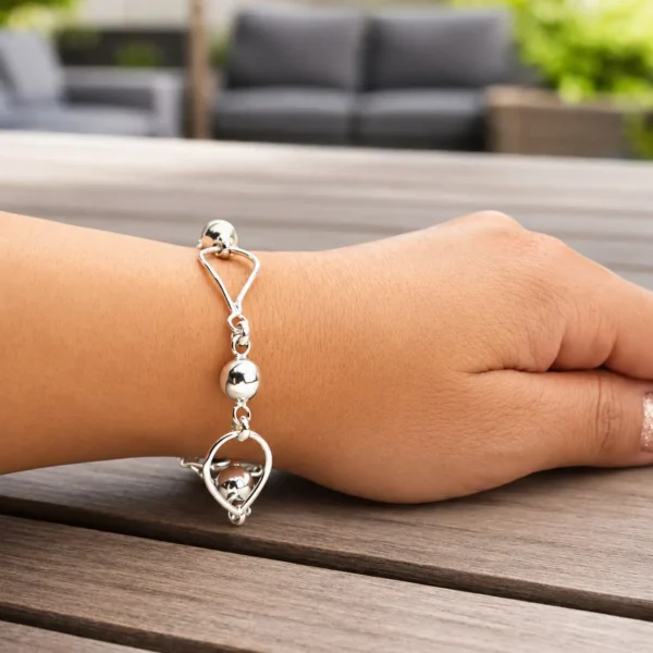 Pulsera Bolita Oval Plata Fina 950 Mujer Elegante