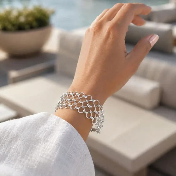 Pulsera Brazalete Plata Ley 980 Argollas Facetadas Exclusiva