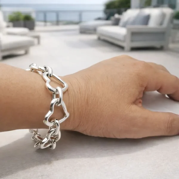 Pulsera Corazones Grandes Entrelazados Plata Fina 925 Elegante