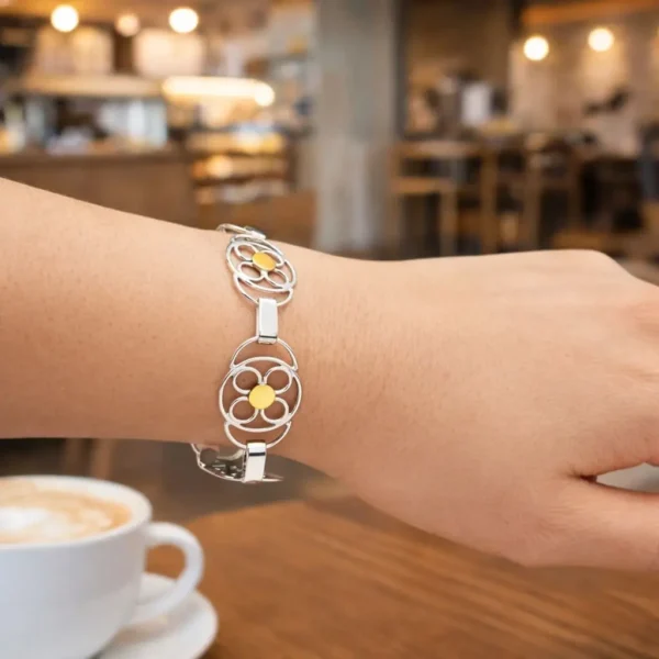 Pulsera Flores Plata Nacional Oro 18kilates A Mano Rustica