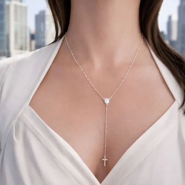 Rosario Mujer 50cm Plata Fina Hipoalergenica 925 Collar Cruz
