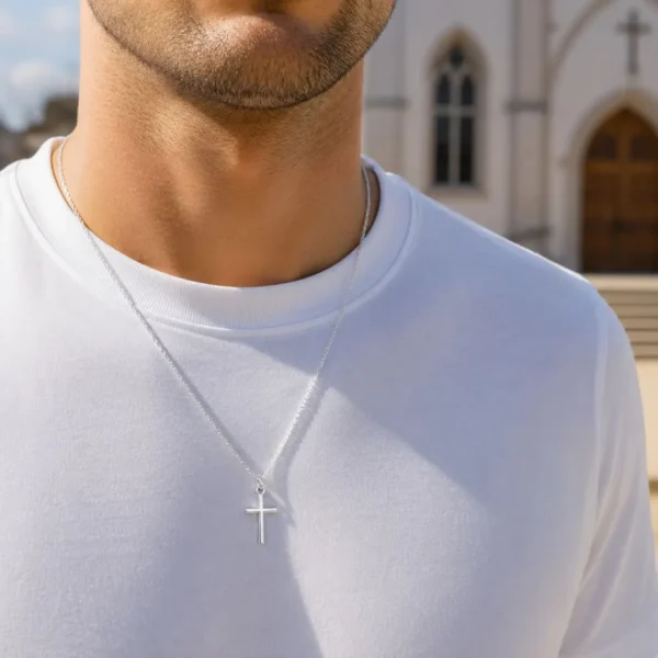 Colgante Cruz Chica Y Cadena Plata Fina Hombre Joven Unisex