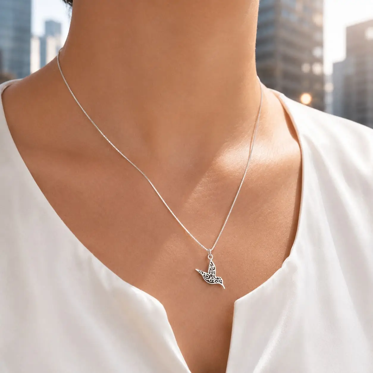 Colgante Colibri Dije Con Cadena Plata Fina 925 Mujer