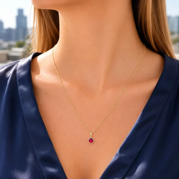 Collar Rubi Oro18 Kilates Colgante Punto Luz Mujer Amor