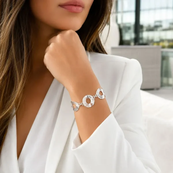 Pulsera Textura Circulos Calados Plata Nacional 980