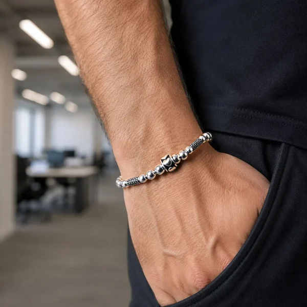 Pulsera Plata 925 Envejecida Mostacillas Corazon Unisex