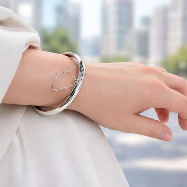 Pulsera Esclava Brazalete Gruesa Plata 925 Con Cadena Mujer