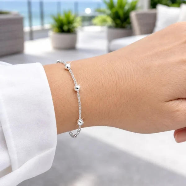 Pulsera Bolitas Pelotitas Clasica Plata Fina 925 Juvenil