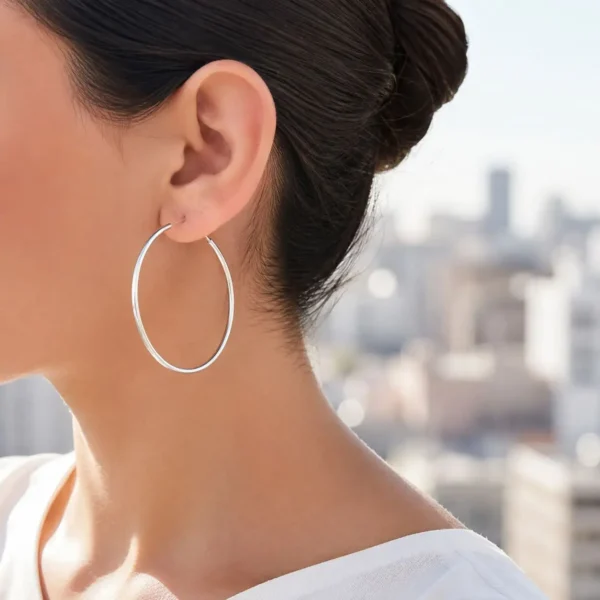 Aros Argolla Lisa Grande Plata Fina 925 Clasica