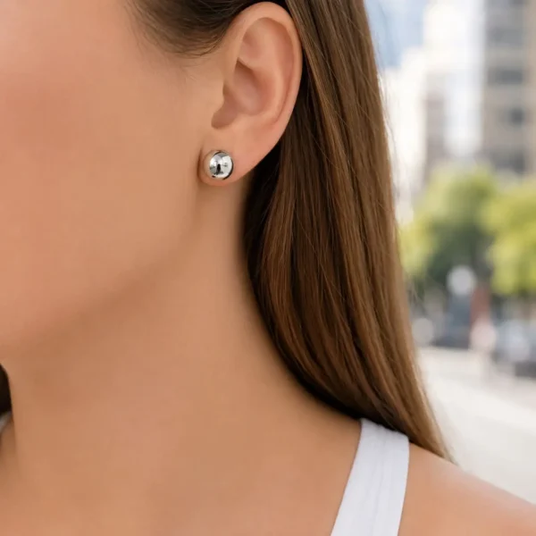 Aros Bolita 10mm Pelotita Plata Fina 925 Mujer Joven