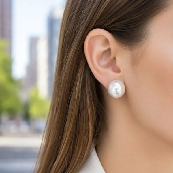 Aros Perla Grande Clasica Plata Fina 925 Mujer Joven