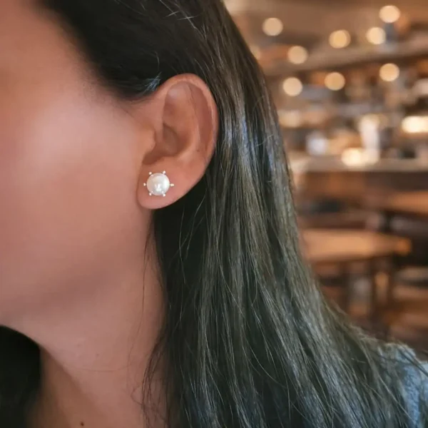 Aros Perla Pistilo Pelotita 10mm Grande Plata Fina 925 Mujer