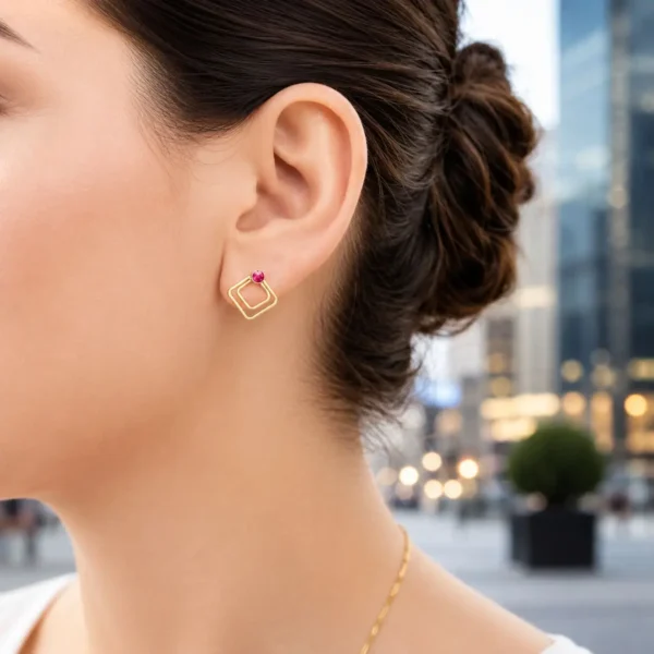 Aros Oro 18 kilates Rubi Clasicos Atornillado Mujer Elegante Amor