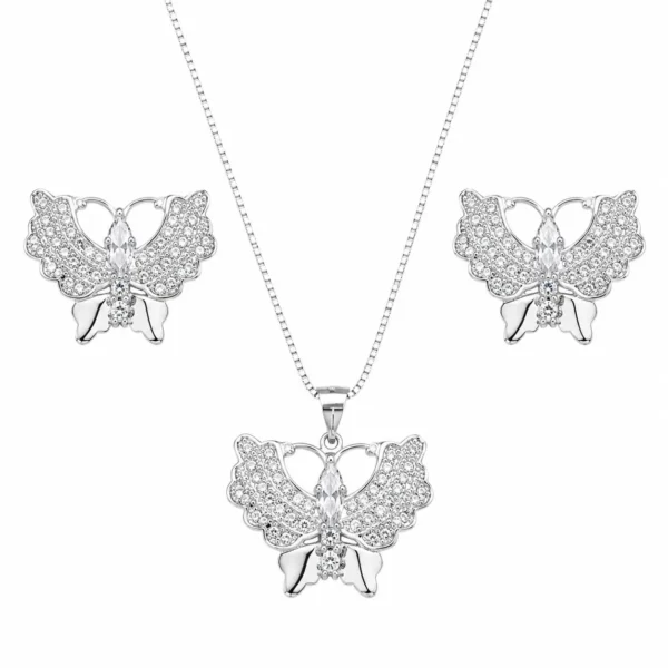 Conjunto Plata 925 Mariposa Piedras Circones Mujer
