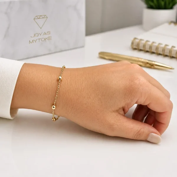 Pulsera Oro 18 Kilates Bolita Pelotita 18cm 4mm Mujer Clasic