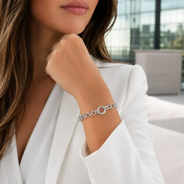 Pulsera Rolo Broche Timon Plata Fina 925 Mujer Elegante
