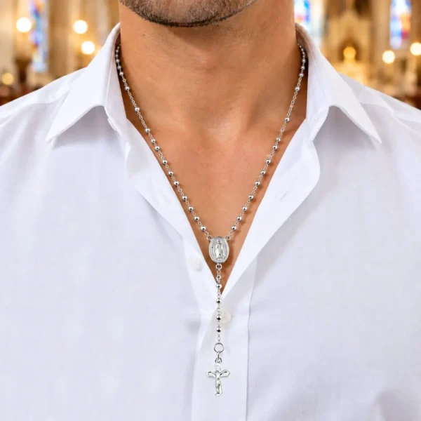 Rosario Plata Fina 925 60cm Cadena Unisex Religioso