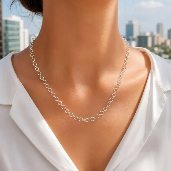 Collar Clasico Circulos Redondos 50 cm Plata 925 Mujer