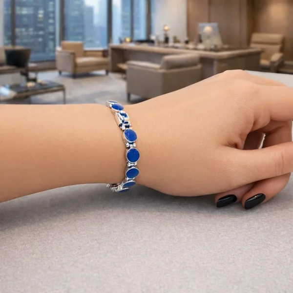 Pulsera Lapislazuli Redonda Broche Cajon Plata Fina 950