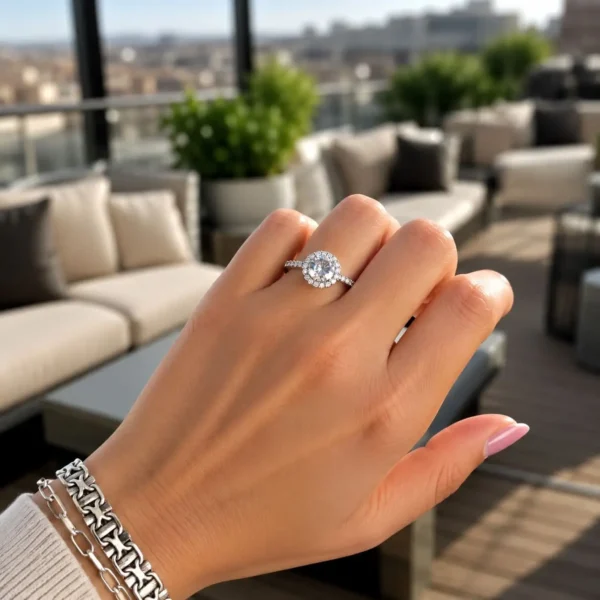 Anillo Halo Plata Italiana Rodinada 925 Elegante