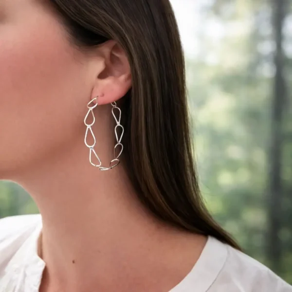 Aros Argolla Grande Diseno Gota Plata Ley 980 Mujer