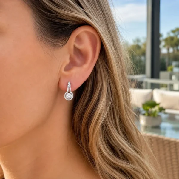 Aros Halo Piedras Circones Plata 925 Italiana Rodinada