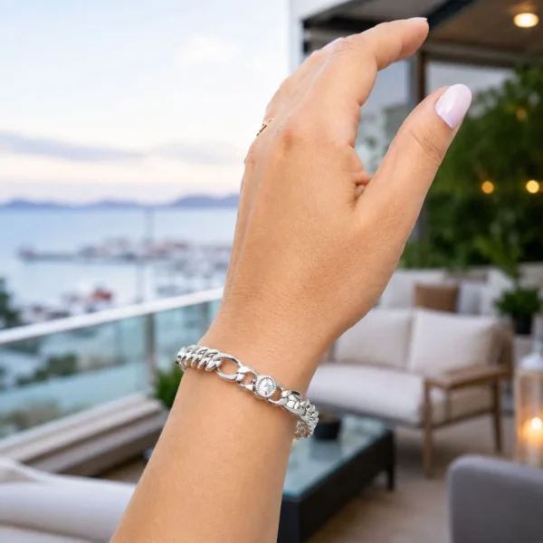 Pulsera Gruesa De Plata Fina 950 Con Circones Mujer