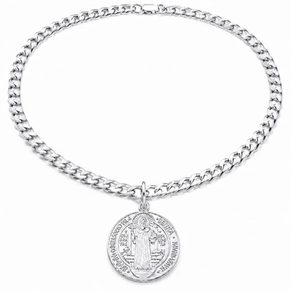 Collar Grumet Medalla San Benito De Nursia Plata Fina 980